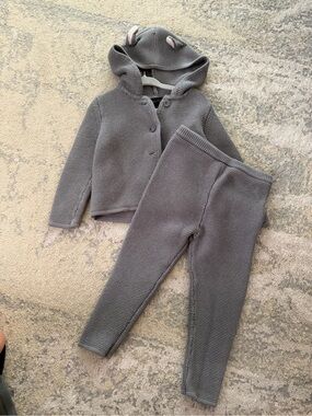 Victoria Beckham Kids Hooded Knit Jacket in Gray